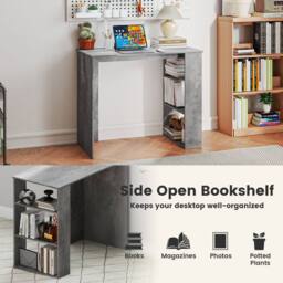 Costway Computer Desk 90cm Study Desk Wooden Writing Desk w/Bookshelf in Grey - thumbnail 7