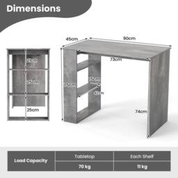 Costway Computer Desk 90cm Study Desk Wooden Writing Desk w/Bookshelf in Grey - thumbnail 2