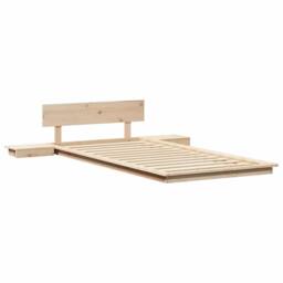 Berkfield Home Floor Bed Frame with Bedside Tables 80x200cm Solid Wood in Natural - Size: 80x200 cm - thumbnail 1