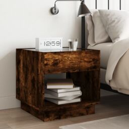 Berkfield Home Bedside Table with Infinity LED Smoked Oak 50x50x50 cm in Brown - Size: 50 x 50 x 50 cm - thumbnail 4