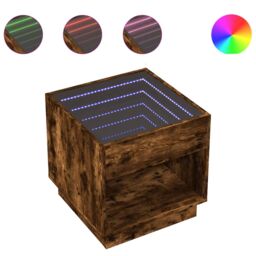 Berkfield Home Bedside Table with Infinity LED Smoked Oak 50x50x50 cm in Brown - Size: 50 x 50 x 50 cm - thumbnail 2