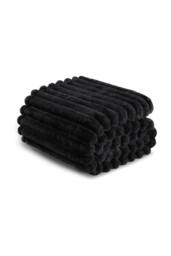 Dyzi Supersoft Ribbed Fleece Throw Blanket for Couch & Bed - Cozy Jacquard Home Blanket in Black - Size: 200 cm x 240 cm - thumbnail 1