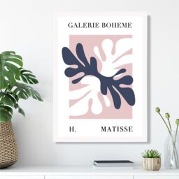 ARTZE Matisse Floral Cutout Pink & Blue Bohemian Framed Print SIZE: A3 with White Frame in Navy - Size: A4 - thumbnail 2