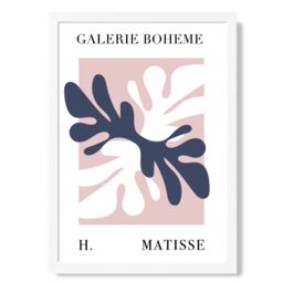 ARTZE Matisse Floral Cutout Pink & Blue Bohemian Framed Print SIZE: A3 with White Frame in Navy - Size: A4 - thumbnail 1