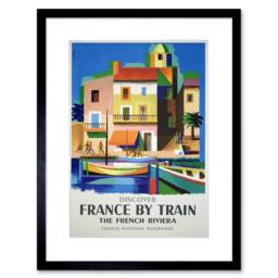 "Wee Blue Coo France Train Railway Riviera French Railroad Boat Framed Art Print - Size: W12"" x H16""" - thumbnail 1