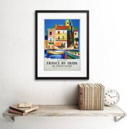 "Wee Blue Coo France Train Railway Riviera French Railroad Boat Framed Art Print - Size: W12"" x H16""" - thumbnail 2