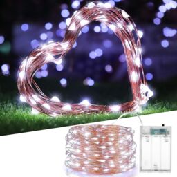 Shatchi 40 Sparkles LED Battery Operated Lights with Gold Wire - Elegant Gold Wire String Lights, 2PK in White