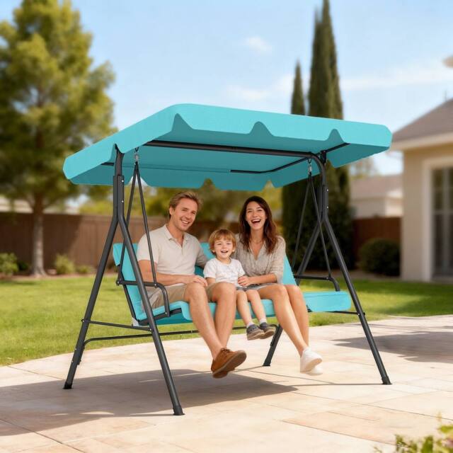 OUTSUNNY Outdoor Metal Hammock Swing Chair 3-Seater Patio Bench Garden in Blue