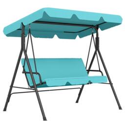 OUTSUNNY Outdoor Metal Hammock Swing Chair 3-Seater Patio Bench Garden in Blue - thumbnail 2