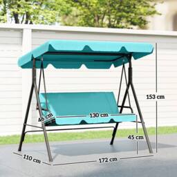 OUTSUNNY Outdoor Metal Hammock Swing Chair 3-Seater Patio Bench Garden in Blue - thumbnail 3