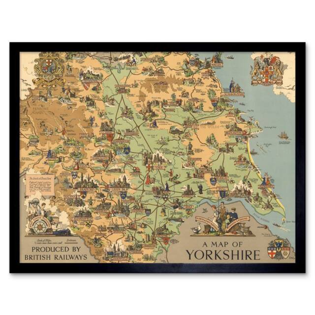 "Artery8 Map Clark 1949 Yorkshire England British Railways Framed Art Print in Brown - Size: W12"" x H16""" - image 1