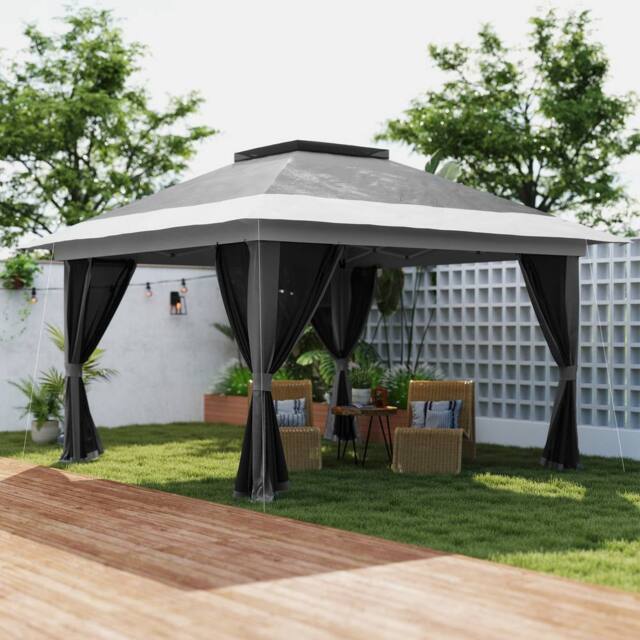 OUTSUNNY 3.6 x 3.6m Pop Up Gazebo with Netting & Wheeled Bag, Dark Grey - image 1