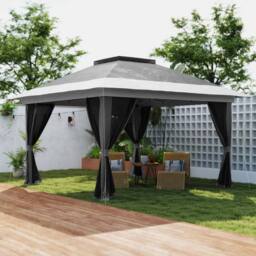 OUTSUNNY 3.6 x 3.6m Pop Up Gazebo with Netting & Wheeled Bag, Dark Grey - thumbnail 1
