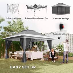 OUTSUNNY 3.6 x 3.6m Pop Up Gazebo with Netting & Wheeled Bag, Dark Grey - thumbnail 4