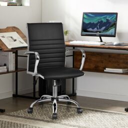 Costway Executive Office Chair Ergonomic High Back PU Leather Swivel Computer Desk Chair in Black - thumbnail 4