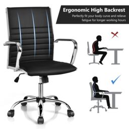 Costway Executive Office Chair Ergonomic High Back PU Leather Swivel Computer Desk Chair in Black - thumbnail 5