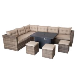 FURNITURE ONE Rattan Corner 9 Seater Fire Pit Table Set in Natural - thumbnail 1
