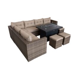 FURNITURE ONE Rattan Corner 9 Seater Fire Pit Table Set in Natural - thumbnail 4
