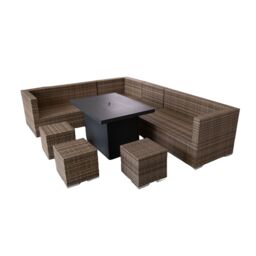 FURNITURE ONE Rattan Corner 9 Seater Fire Pit Table Set in Natural - thumbnail 2
