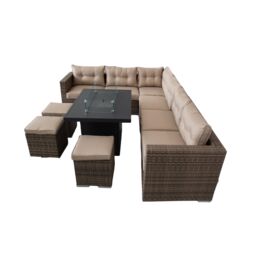 FURNITURE ONE Rattan Corner 9 Seater Fire Pit Table Set in Natural - thumbnail 3