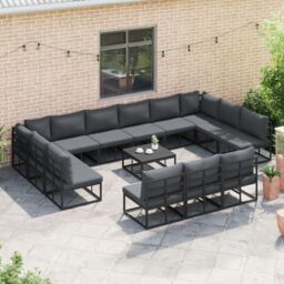 Berkfield Home Garden Sofa Set with Cushion with Pillow 13 pcs Black Aluminium - thumbnail 5