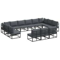 Berkfield Home Garden Sofa Set with Cushion with Pillow 13 pcs Black Aluminium - thumbnail 2