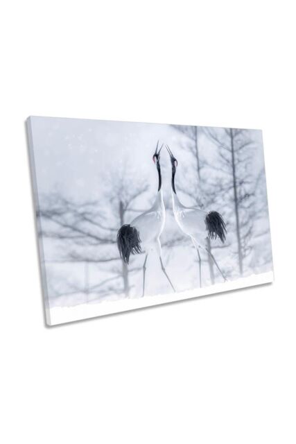 "CanvasGeeks In Love White Crane Birds Wildlife Canvas Wall Art Picture Print - Size: W24"" x H16"" x D20mm"