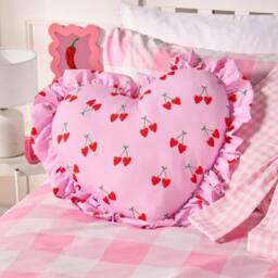 OHS Cherries Frill Heart Shaped Scatter Cushion Throw Pillow in Pink - thumbnail 3