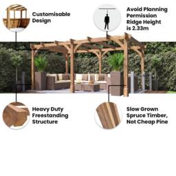 Dunster House Wooden Pergola Garden Plant Frame Furniture Kit Leviathan 5m x 3m in Brown - thumbnail 4