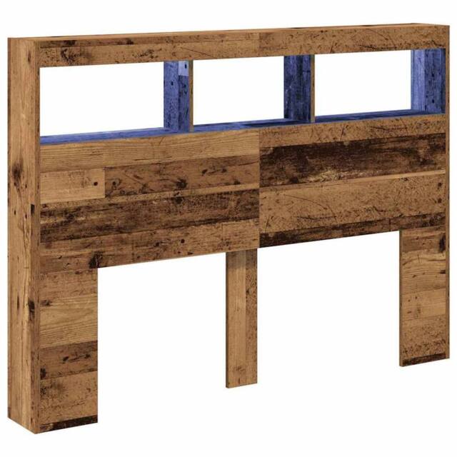 Berkfield Home Headboard Cabinet with LED Old Wood 140x17x102 cm in Brown - Size: 140 x 17 x 102 cm - image 1