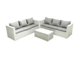 Fimous Garden Outdoor PE Rattan Furniture Set 6 Seater Rattan Garden Sofa Set Light Grey Mixed - thumbnail 2