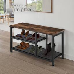 tectake Shoe Rack Taunton - Surface Shelf & 2 Grid Shelves, Industrial Style in Dark Brown - thumbnail 8