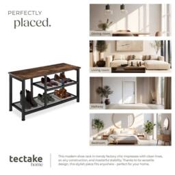 tectake Shoe Rack Taunton - Surface Shelf & 2 Grid Shelves, Industrial Style in Dark Brown - thumbnail 7