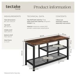 tectake Shoe Rack Taunton - Surface Shelf & 2 Grid Shelves, Industrial Style in Dark Brown - thumbnail 6