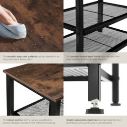 tectake Shoe Rack Taunton - Surface Shelf & 2 Grid Shelves, Industrial Style in Dark Brown - thumbnail 5