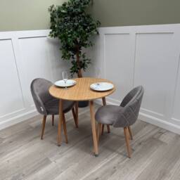 Life Interiors Lucia Dining Set Round Oak Table + 2 Velvet Dining Chairs in Grey - thumbnail 1