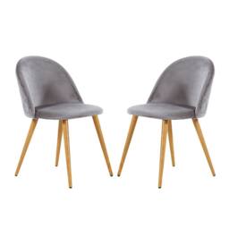 Life Interiors Lucia Dining Set Round Oak Table + 2 Velvet Dining Chairs in Grey - thumbnail 4