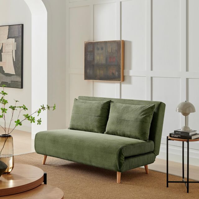 FurnitureboxUK Bobby Green Jumbo Corduroy Double Folding Sofa Bed - image 1