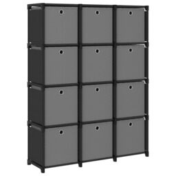 Berkfield Home 12-Cube Display Shelf with Boxes Black 103x30x141 cm Fabric - Size: 103 x 30 x 141 cm