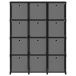 Berkfield Home 12-Cube Display Shelf with Boxes Black 103x30x141 cm Fabric - Size: 103 x 30 x 141 cm - thumbnail 2