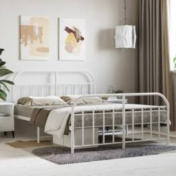Berkfield Home Metal Bed Frame with Headboard & Footboard White 140x200 cm - thumbnail 2