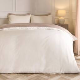 OHS Plain Reversible Duvet Cover With Pillowcase Set in Light Brown - Size: Double - thumbnail 2