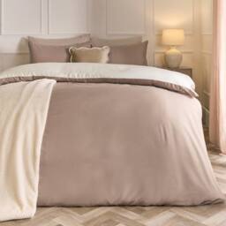 OHS Plain Reversible Duvet Cover With Pillowcase Set in Light Brown - Size: Double