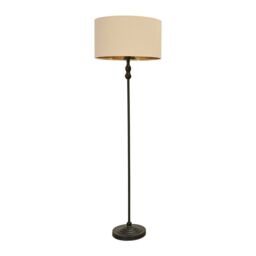 ValueLights Maggie Black Candlestick Floor Lamp with Beige & Metallic Gold Shade & Bulb - thumbnail 2