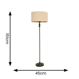 ValueLights Maggie Black Candlestick Floor Lamp with Beige & Metallic Gold Shade & Bulb - thumbnail 6