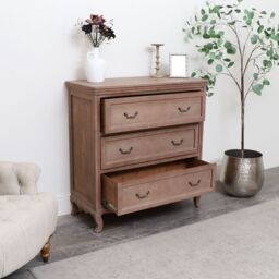 Melody Maison Solid Wood 3 Drawer Chest Of Drawers - Hessian Range in Brown - thumbnail 6