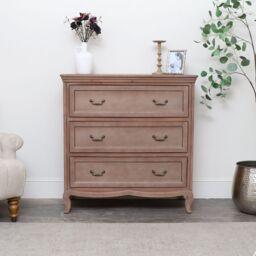 Melody Maison Solid Wood 3 Drawer Chest Of Drawers - Hessian Range in Brown - thumbnail 2