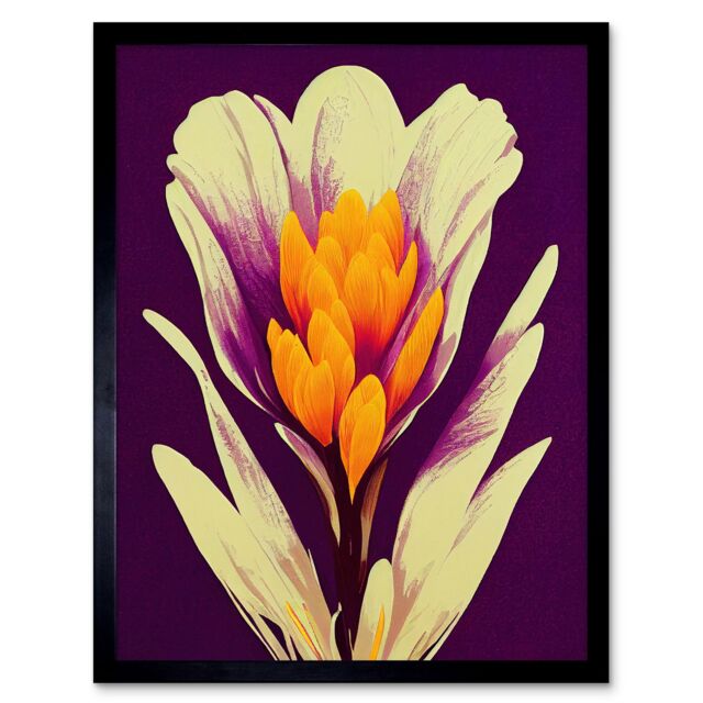 "Artery8 Wall Art Print Vibrant Saffron Crocus Flower Abstract in Violet Orange Cream Art Framed in Black - Size: W12"" x H16""" - image 1