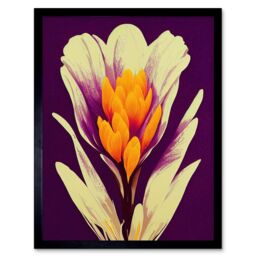 "Artery8 Wall Art Print Vibrant Saffron Crocus Flower Abstract in Violet Orange Cream Art Framed in Black - Size: W12"" x H16""" - thumbnail 1