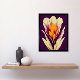 "Artery8 Wall Art Print Vibrant Saffron Crocus Flower Abstract in Violet Orange Cream Art Framed in Black - Size: W12"" x H16""" - thumbnail 2